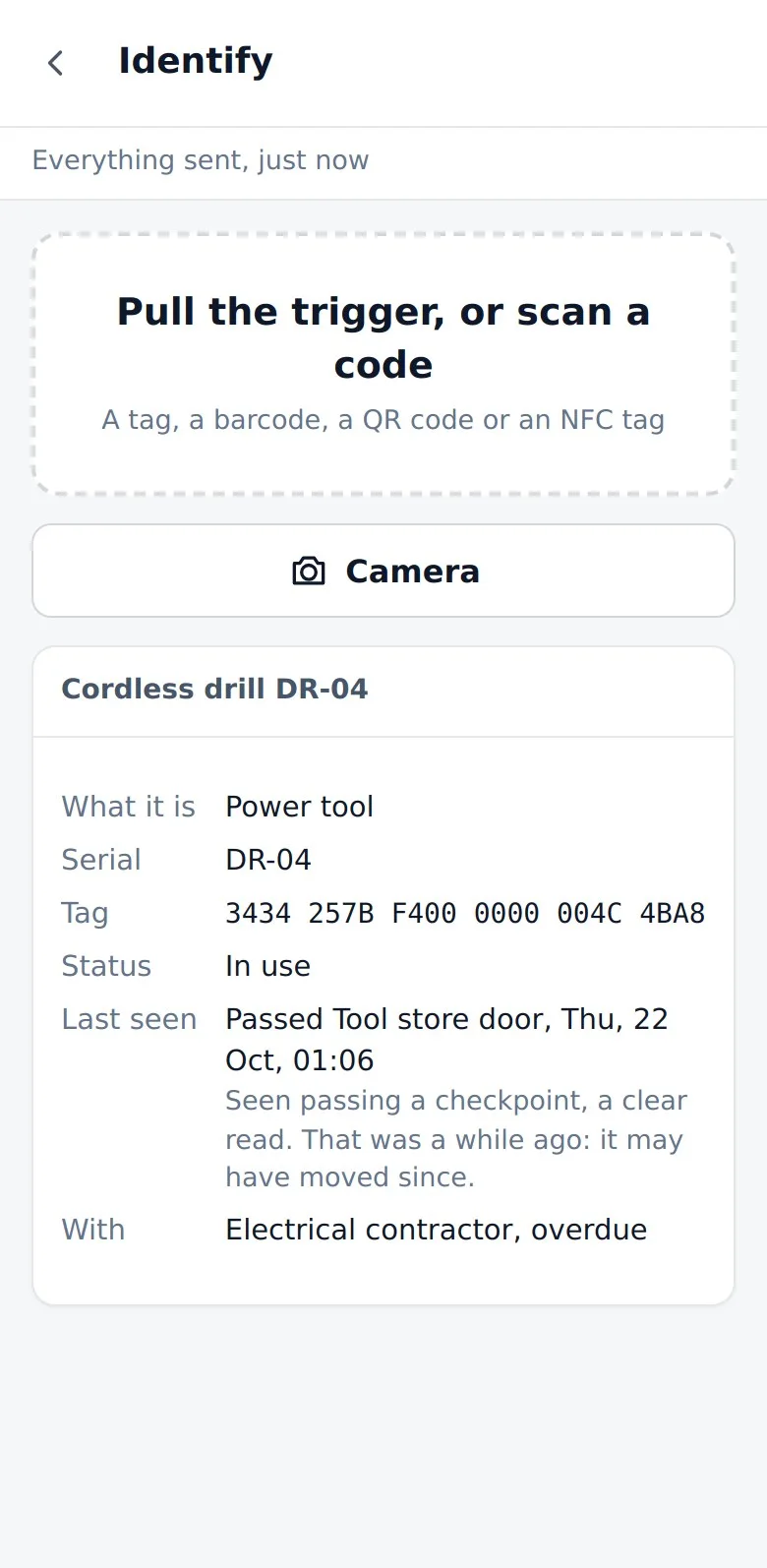 Trackerserver — InSight Scan, a drill identified on a handheld