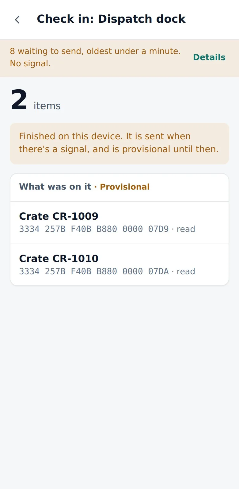 Trackerserver — InSight Scan, a check-in kept on the device with no signal