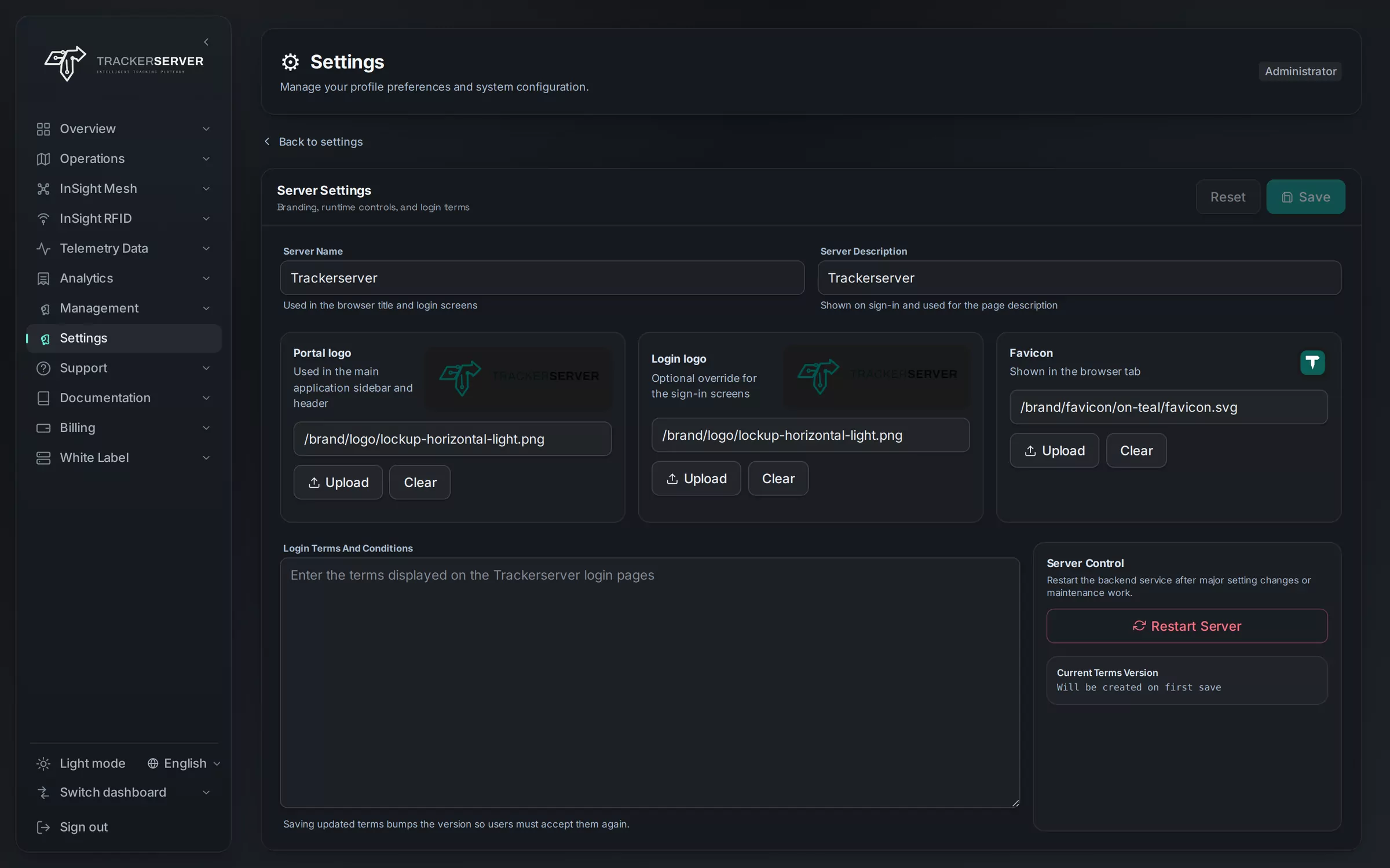 Trackerserver — branding settings