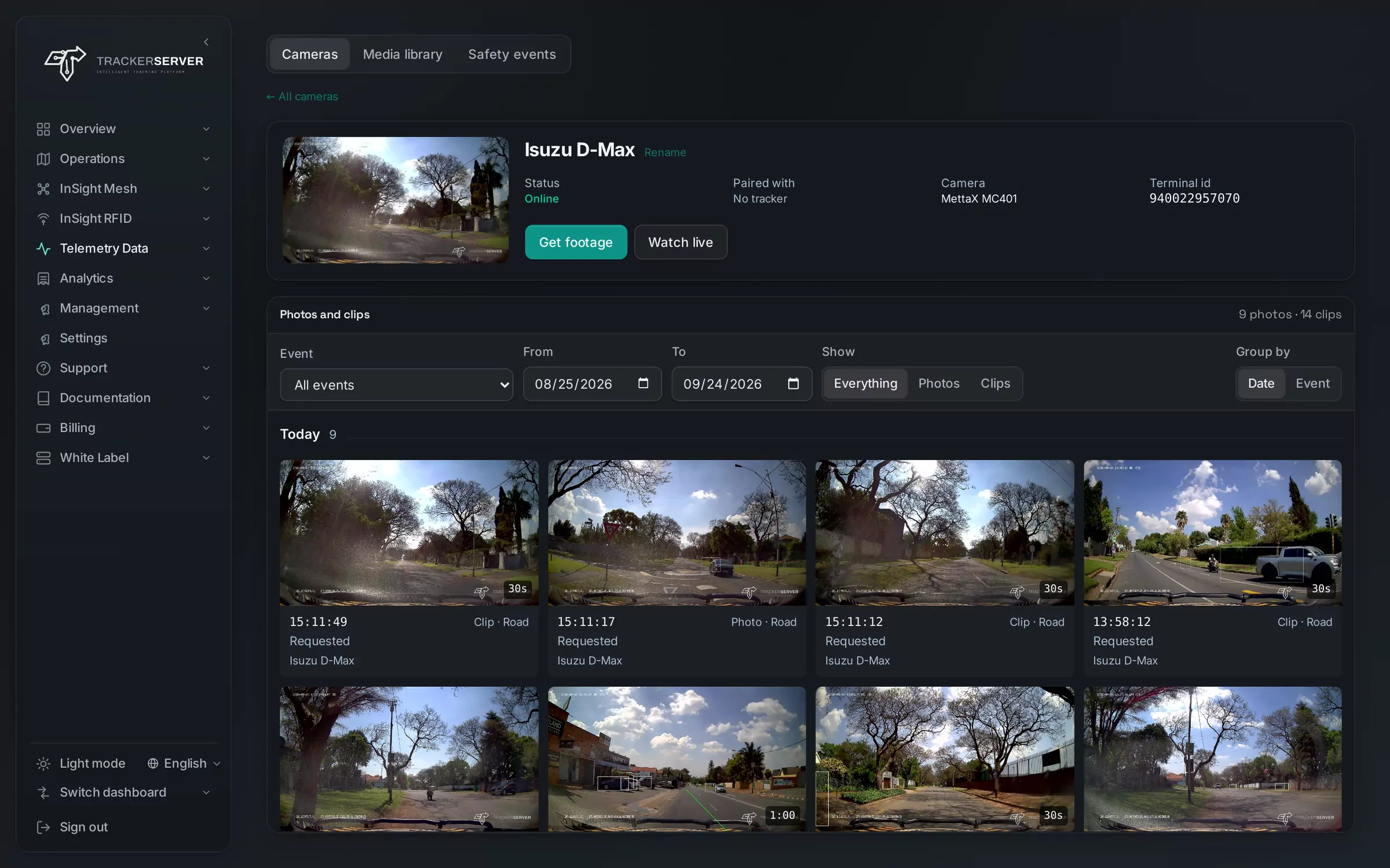 Trackerserver — a dashcam's photos and clips in the portal