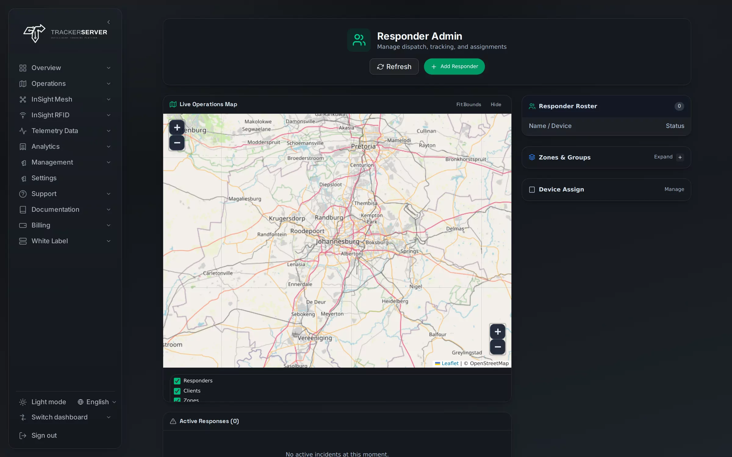 Trackerserver — the responder control room and its operations map